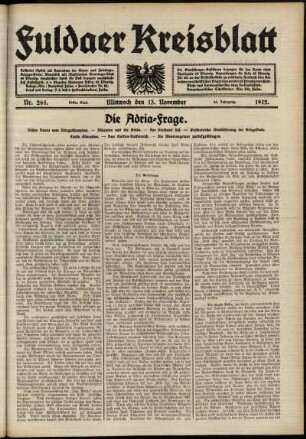 Erste Ausgabe vom Mittwoch, den 13. November 1912.
