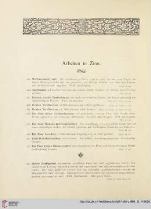 Arbeiten in Zinn (Nr. 463 - 545)