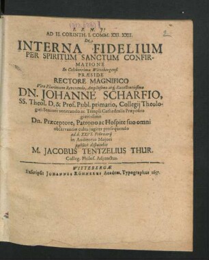 Ad II. Corinth. I. Comm. XXI. XXII. De Interna Fidelium Per Spiritum Sanctum Confirmatione
