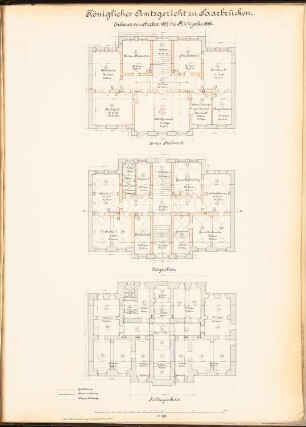 Amtsgericht, Saarbrücken: Grundrisse KG, EG, 1.OG 1:100