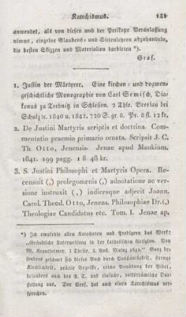 141-157 [Rezension] Semisch, Carl Gottlob, Justin der Märtyrer