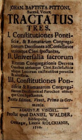 Constitutiones pontificiae ad Parochos ... spectantes