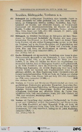 Textilien, Bildteppiche, Verduren u.a. (Nr. 451-488)