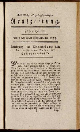 46tes Stück. Wien den 20ten Wintermonat 1773.