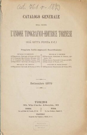 Catalogo generale. 1879, Sept.