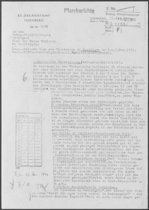 Gerlingen: Visitationsbericht mit Pfarrbericht 1959