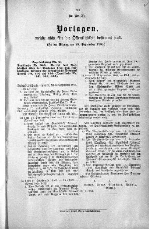 Vorlagen welche nicht für die Oeffentlichkeit bestimmt sind., 28. September 1903