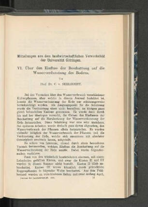 Mitteilungen aus dem landwirtschaftlichen Versuchsfeld der Universität Göttingen.