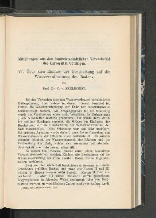 Mitteilungen aus dem landwirtschaftlichen Versuchsfeld der Universität Göttingen.