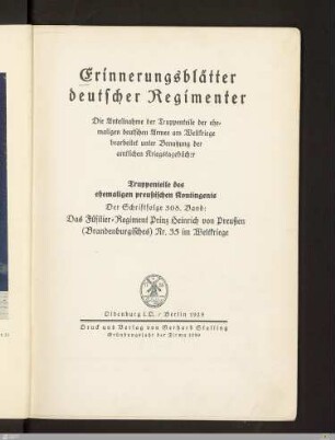 Das Füsilier-Regiment Prinz Heinrich von Preußen (Brandenburgisches) Nr. 35 im Weltkriege
