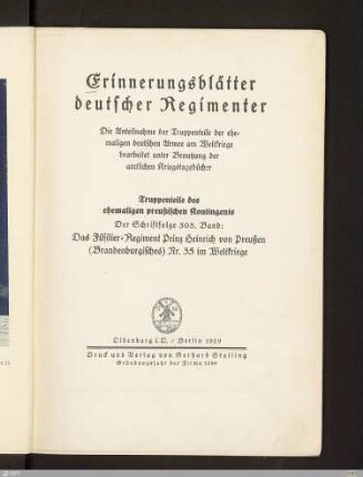 Das Füsilier-Regiment Prinz Heinrich von Preußen (Brandenburgisches) Nr. 35 im Weltkriege