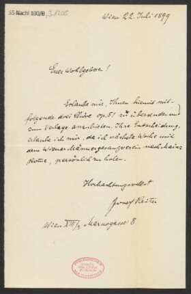 Brief an B. Schott's Söhne : 22.07.1899