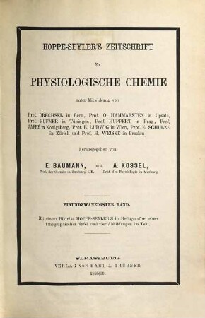 Hoppe-Seyler's Zeitschrift für physiologische Chemie. 21. 1895/96