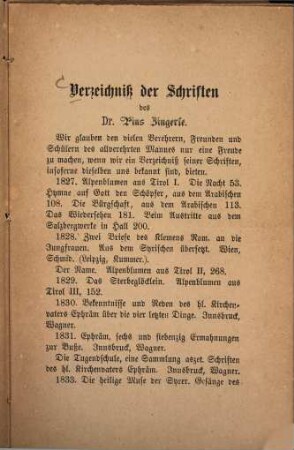 Verzeichniss der Schriften des Pius Zingerle : (Zum 17. März 1871.) [Kopftit.]