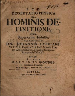 Diss. phys. de hominis definitione