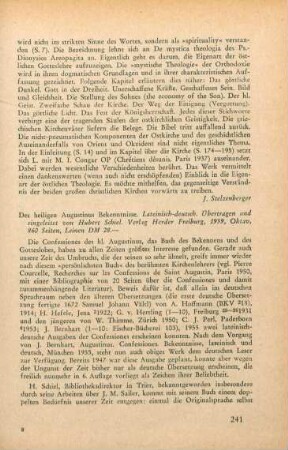 241-242 [Rezension] Augustinus, Aurelius, Des Heiligen Augustinus Bekenntnisse