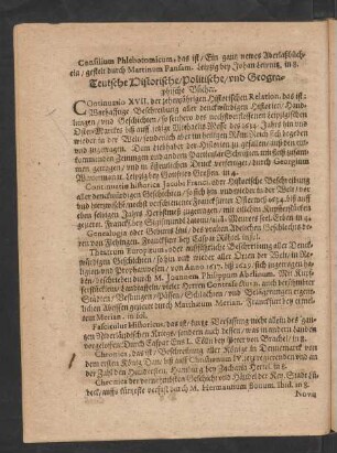 Teutsche Historische/ Politische/ und Geographische Bücher.