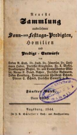 Neueste Sammlung auserlesener Sonn- und Festtags-Predigten, Homilien und Predigt-Entwürfe, 5.
