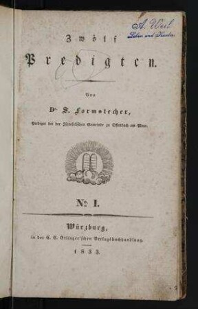 Zwölf Predigten / von S. Formstecher