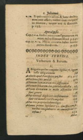 Index Tertius. Verborum & Rerum.