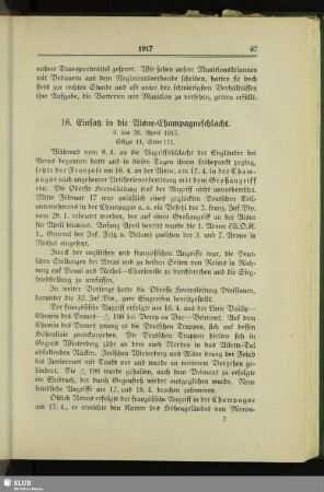 16. Einsatz in die Aisne-Champagneschlacht : 9. bis 28 April 1917