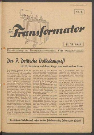 TRO-Betriebszeitung 'Der Transformator'; Nr. 2/1949 (Juni 1949)