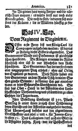 Das IV. Kap. - Vom Regiment in Virginien
