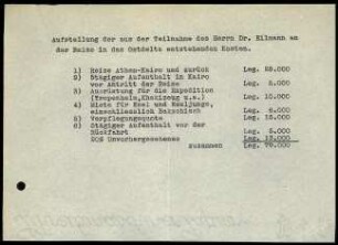 Anlage I. Kostenaufstellung