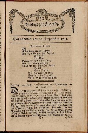 51. Beylage zur Jugendz. Sonnabends den 22. Dezember 1781