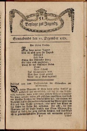 51. Beylage zur Jugendz. Sonnabends den 22. Dezember 1781