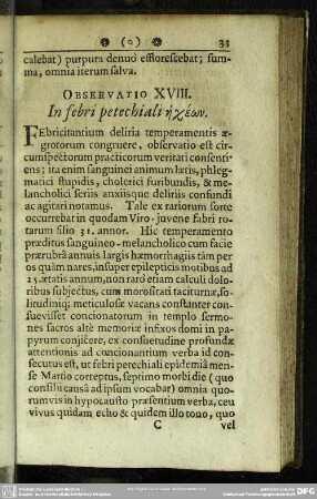 Observatio XVIII. In febri petechiali ēcheōn
