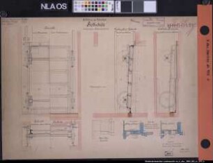 Kanal von Dortmund nach den Emshäfen Abteilung Lingen Strecke Haneken Schleuse bei HANEKEN, Rollschütz mit federndem Dichtungsrahmen Ausf.-Art: bunte Handzeichnung auf Karton Hersteller: Plankammer der Baudirektion Münster Format: 50,4 x 69,7 cm Maßstab: 1 : 10