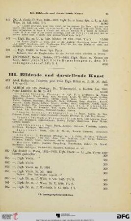III. Bildende und darstellende Kunst (Nr. 853-1022)