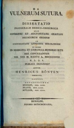 De vulnerum sutura : Diss. inaug. med.-chir.