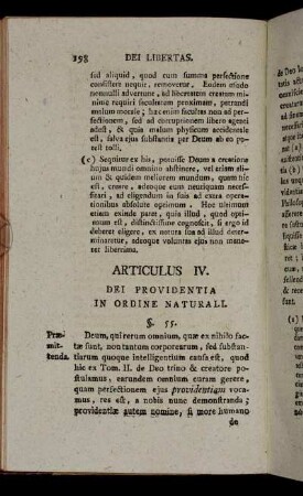 Articulus IV. Dei Providentia in Ordine Naturali.