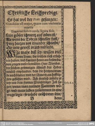 Leichenpredigt : Christliche Leichpredigt. Textus. Exegesis. Vom Ersten. Vom andern Stück