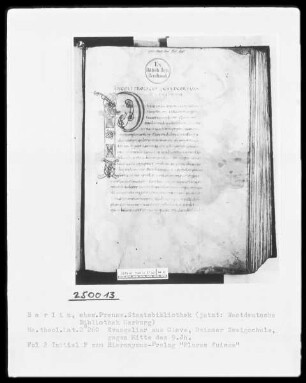 Evangeliar Kaiser Lothars — Initiale P zum Hieronymus-Prolog 'Plures fuisse', Folio 2