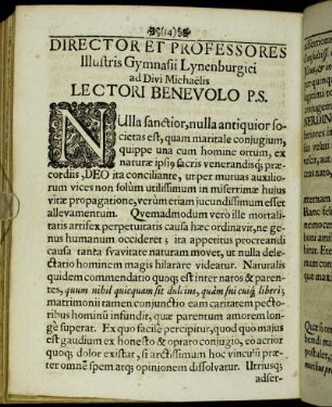 Director Professores Illustris Gymnasii Lynenburgici ad Divi Michaelis Lectori Benevolo P. S.