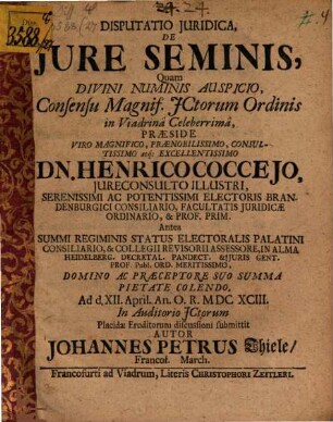 Disputatio Juridica, De Jure Seminis