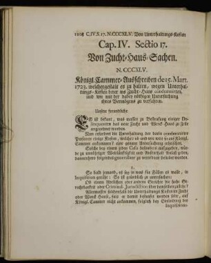 Cap. IV. Sectio 17. Von Zucht-Haus-Sachen.