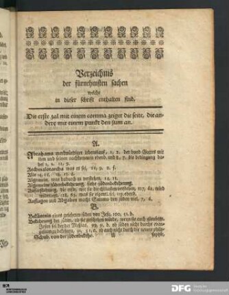 Verzeichnis der fürnehmsten sachen welche in dieser schrift enthalten sind.