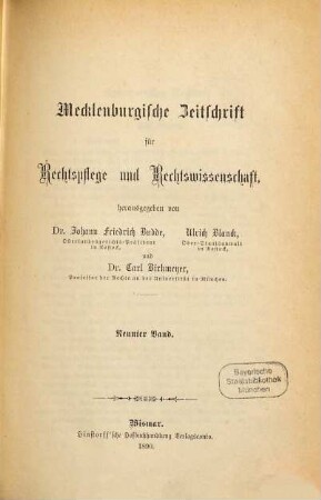 Mecklenburgische Zeitschrift für Rechtspflege, Rechtswissenschaft, Verwaltung, 9. 1890