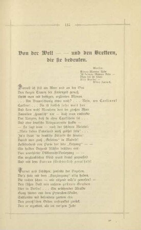 Von der Welt - - und den Brettern, die sie bedeuten