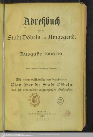 1908/09(1908): Adreßbuch für die Stadt Döbeln und Umgegend