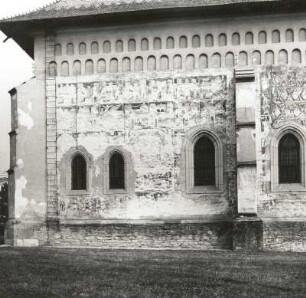 Suceava, Rumänien. Sf.-Gheorge-Kirche (1514-1522). Westfeld der Südwand mit Resten der Fresken (1522-1534/1535)