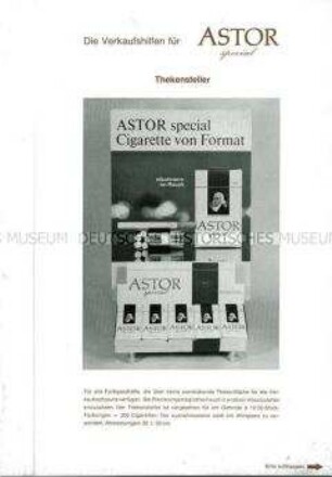 Werbebroschüre für "Astor Special"-Zigaretten, "Die Verkaufshilfen für ASTOR special"