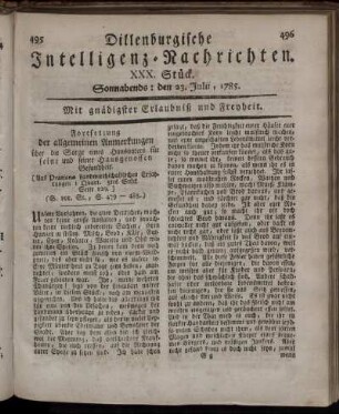 XXX. Stück. Sonnabends: den 23. Julii, 1785.