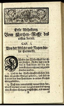 Erste Abtheilung. Vom Kirchen-Recht des ersten Seculi.