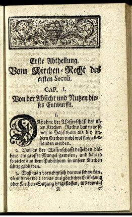Erste Abtheilung. Vom Kirchen-Recht des ersten Seculi.