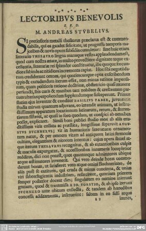 Lectoribus Benevolis S.P.D. M. Andreas Stubelius